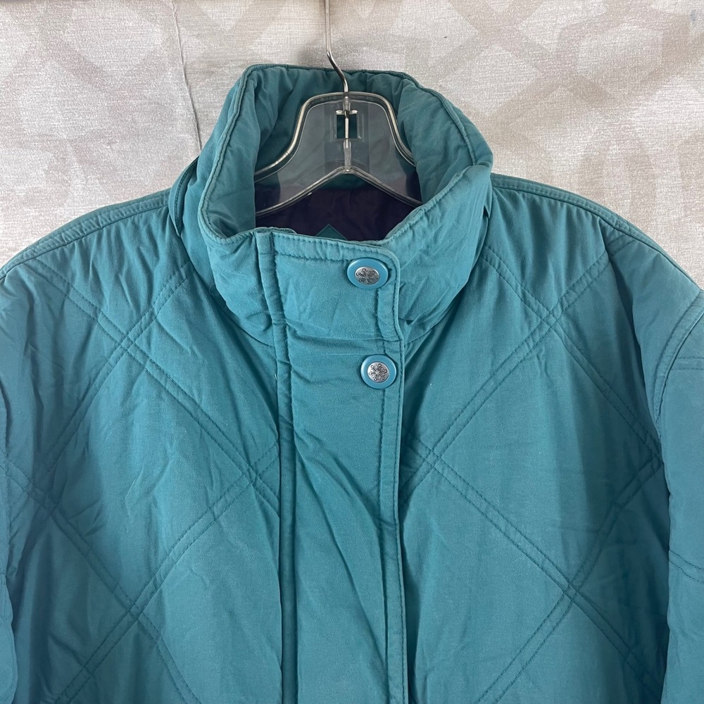 LL Bean Vintage Women Petite Medium Teal Quilted Insulated Parka Jacket P290 - Picture 7 of 9